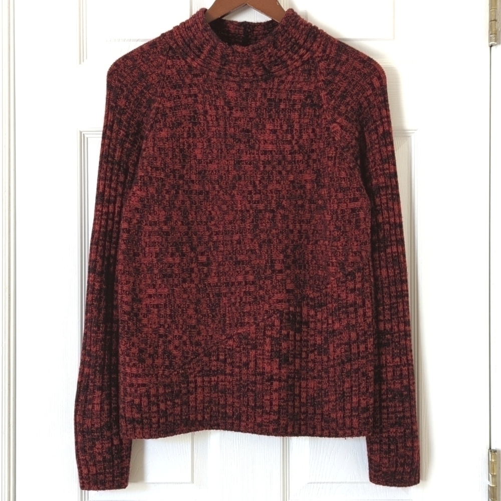 Investments 90's Vintage Marled Ribbed Knit Mock Neck Sweater Red Black Medium